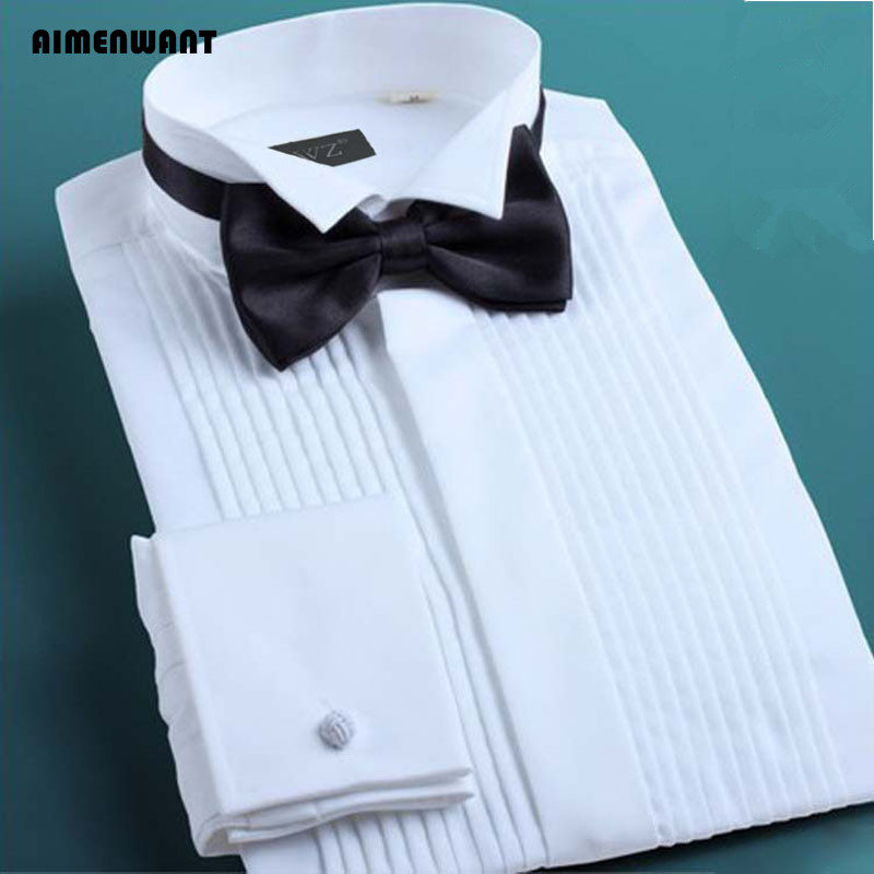 AIMENWANT kemeja Tuxedo pria,  - Mandarin Collar Formal Shirt Slim Fit ulasan dan harga