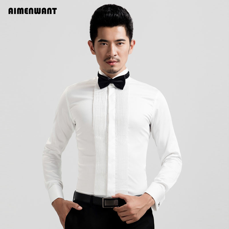 AIMENWANT kemeja Tuxedo pria,  - Mandarin Collar Formal Shirt Slim Fit ulasan dan harga