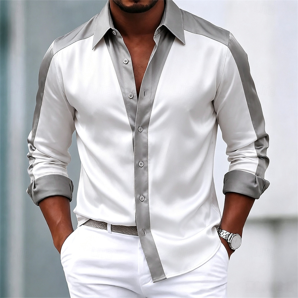 Kemeja pria, kemeja satin, kem - Mens Satin Silk Dress Shirt ulasan dan harga