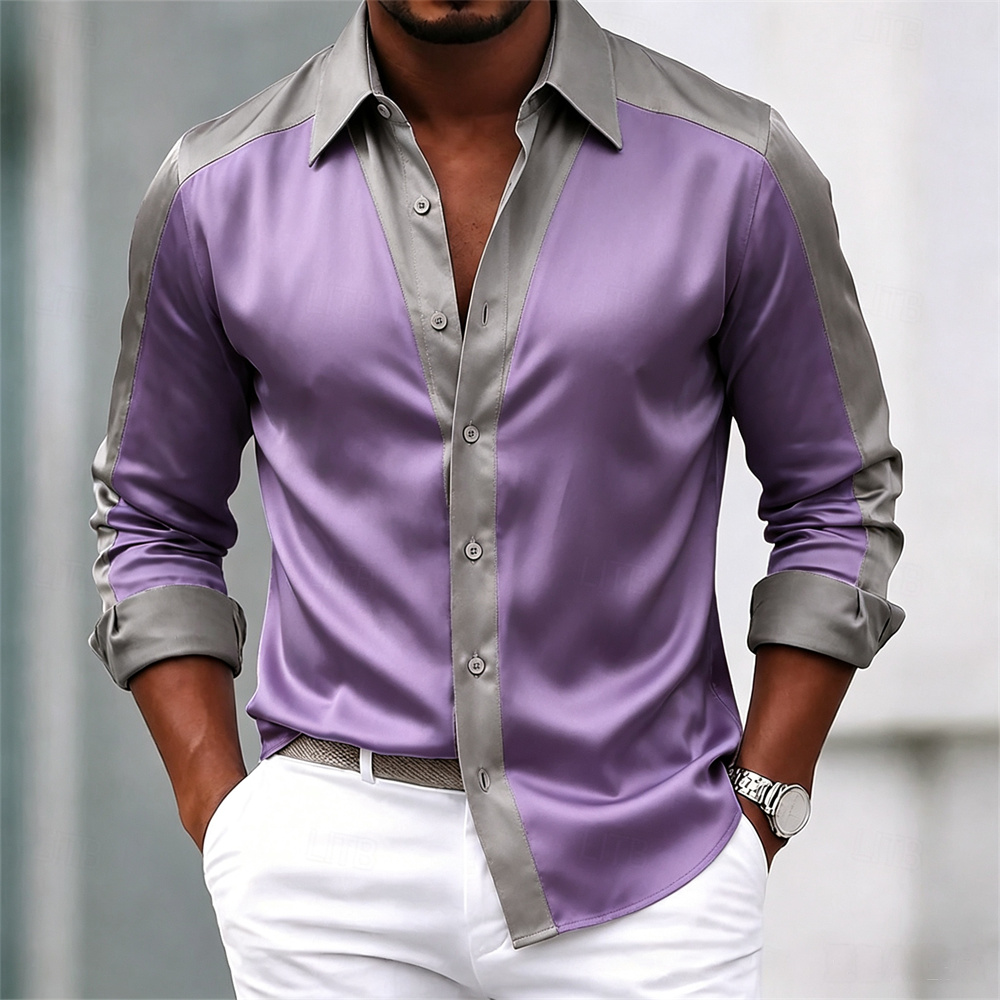 Kemeja pria, kemeja satin, kem - Mens Satin Silk Dress Shirt ulasan dan harga