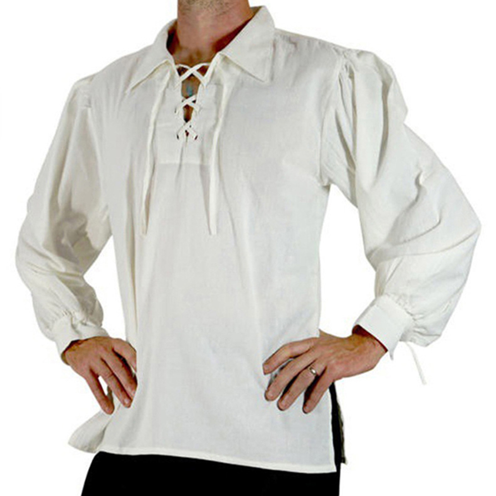 Kostum Abad Pertengahan Renais - Medieval Gothic Lace Up Pirate Shirt ulasan dan harga