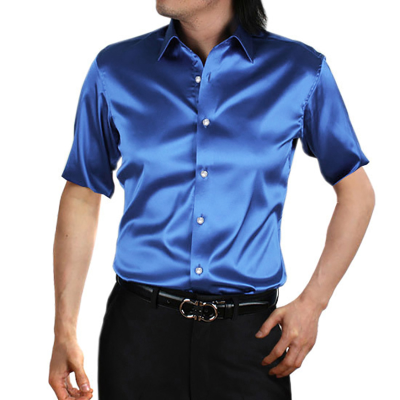 Kemeja Satin sutra pria, kaus  - Mens Satin Silk Dress Shirt ulasan dan harga