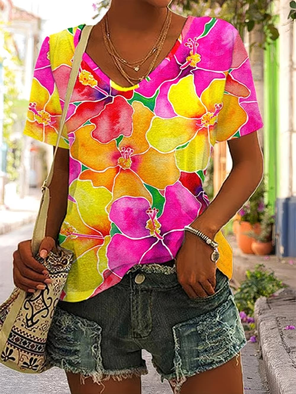 Kaus Wanita Musim Panas Atasan - Vintage Hawaiian Floral Shirt ulasan dan harga