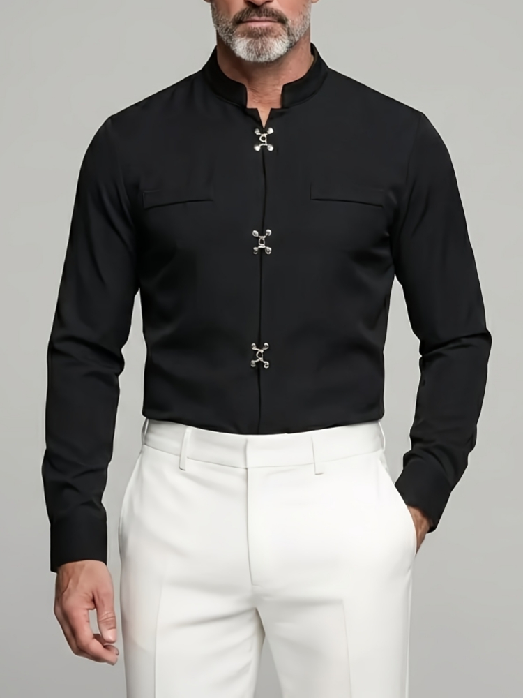 Kemeja Pria Mewah Kerah Mandar - Mandarin Collar Formal Shirt Slim Fit ulasan dan harga