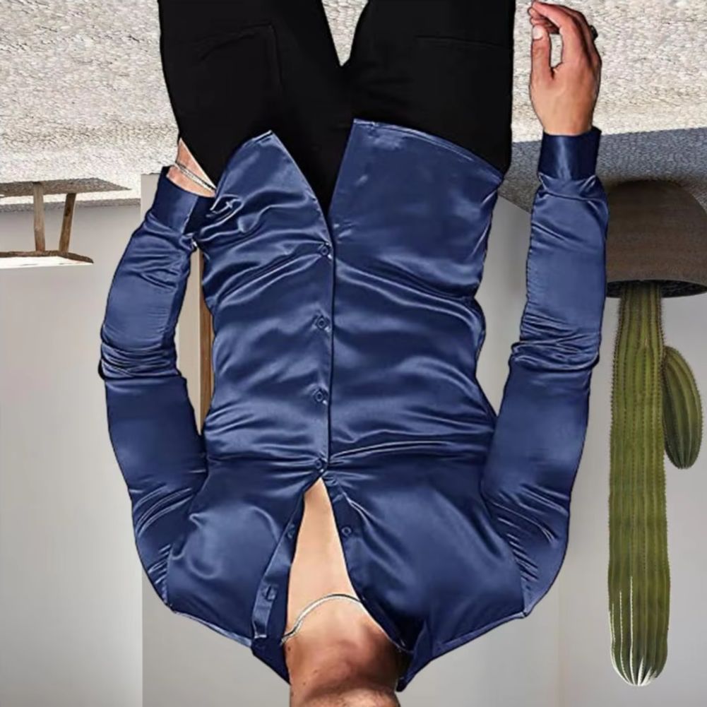 Kemeja Pria Bergaya Bahan Sati - Mens Satin Silk Dress Shirt ulasan dan harga