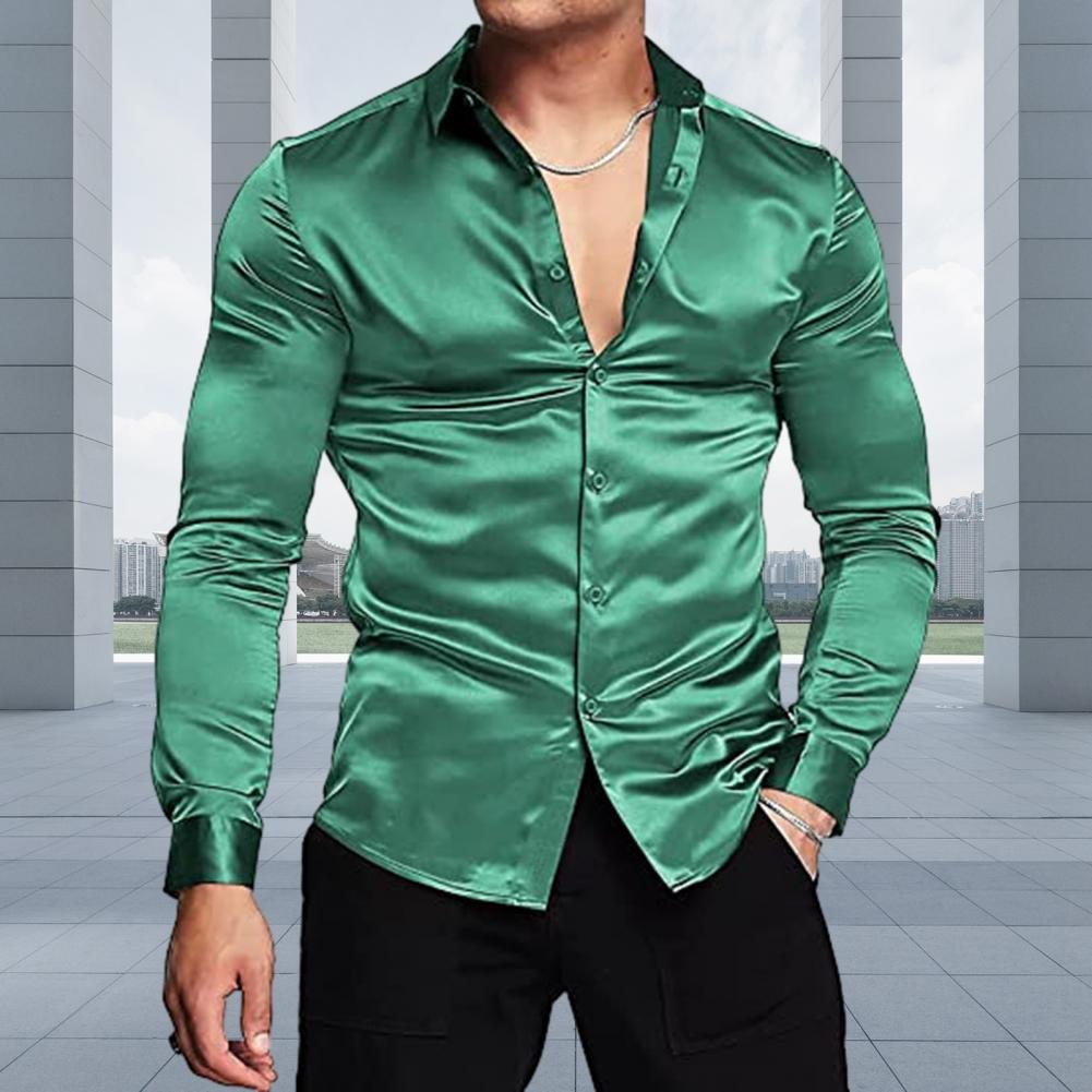 Kemeja Pria Bergaya Bahan Sati - Mens Satin Silk Dress Shirt ulasan dan harga