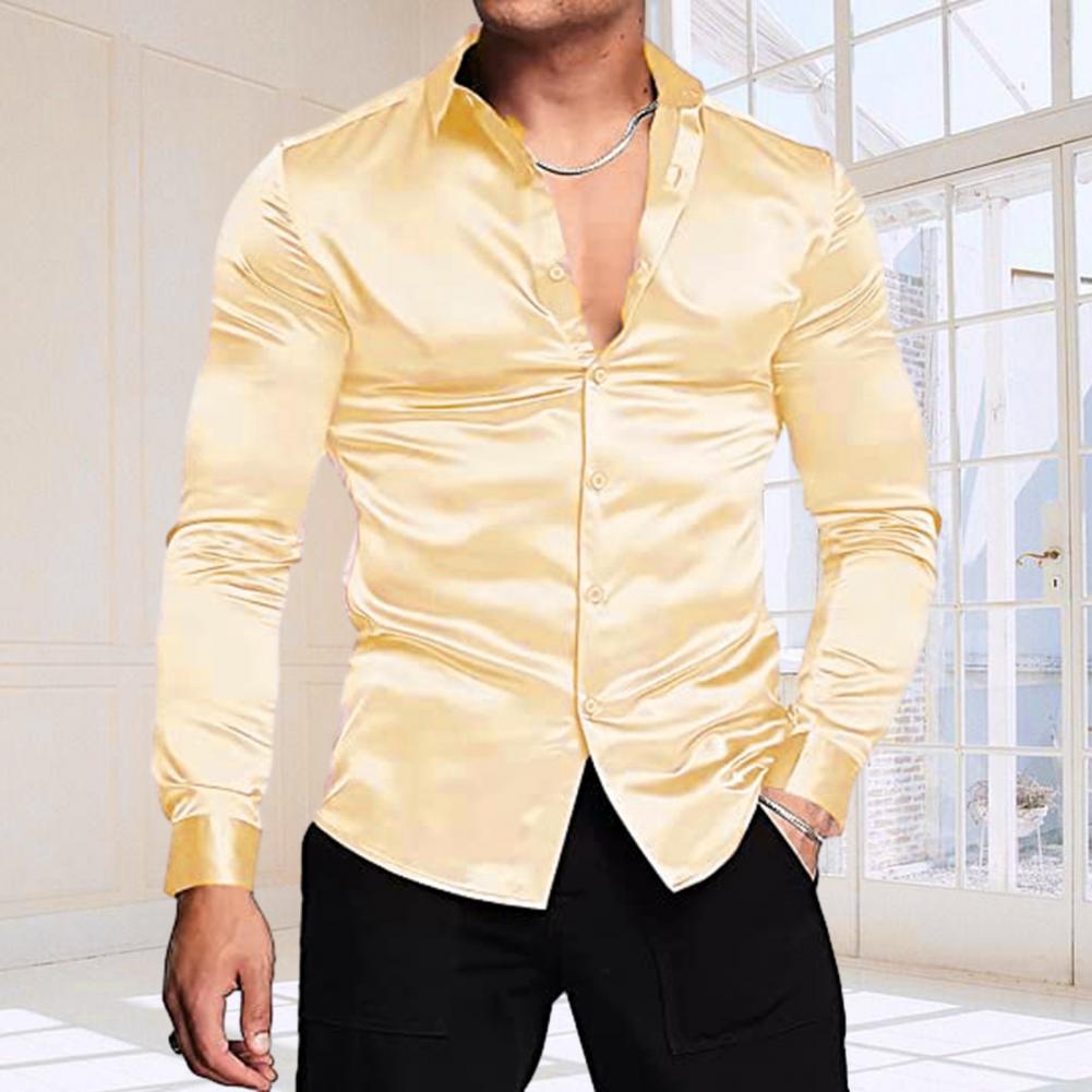 Kemeja Pria Bergaya Bahan Sati - Mens Satin Silk Dress Shirt ulasan dan harga