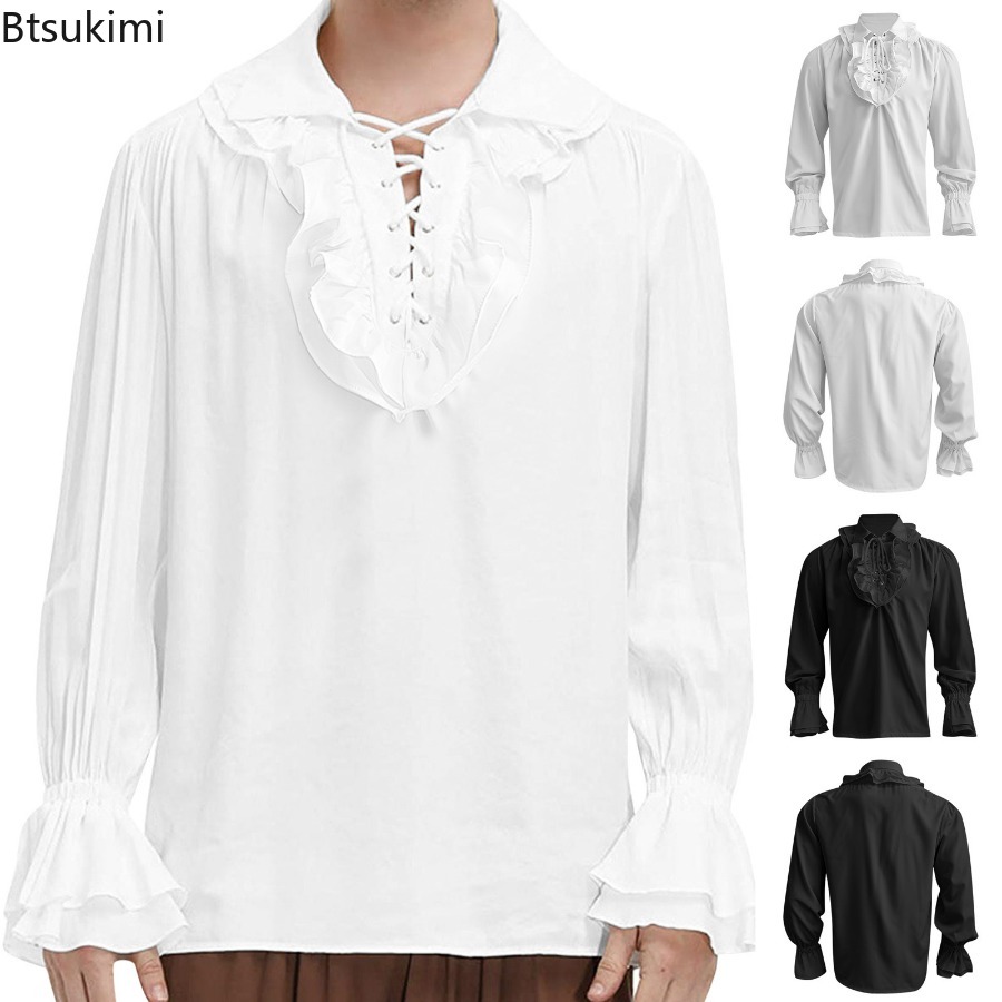 Kemeja Bajak Laut Renaisans Ab - Medieval Gothic Lace Up Pirate Shirt ulasan dan harga