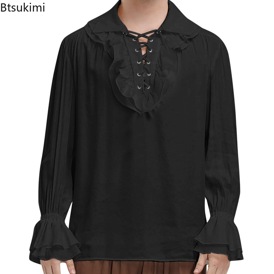 Kemeja Bajak Laut Renaisans Ab - Medieval Gothic Lace Up Pirate Shirt ulasan dan harga